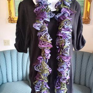 Scarf EUC Ruffle 64" Long Green Periwinkle Blue Purple-Item #362